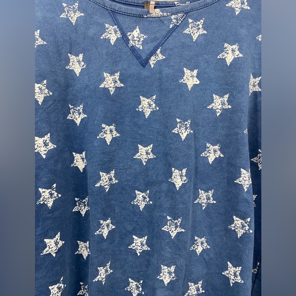 Poof Sweatshirt Womens Size Small Blue White Stars Long Sleeve Split Open Back - Picture 4 of 11